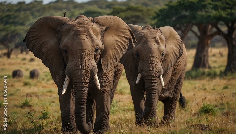 Fototapeta premium Elephants roaming in Kenya.
