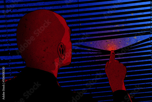 Man peeping through venetian blind