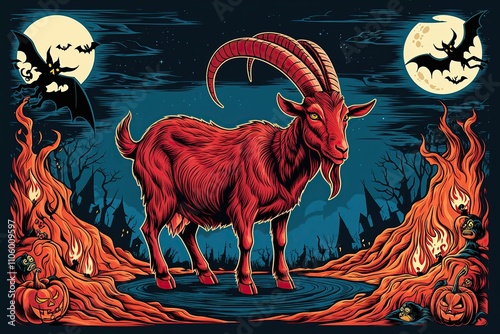 Illustration of a Satanic Goat for Halloween Occultism