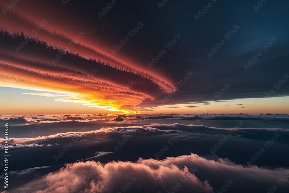 Golden Sunset Nimbostratus Cloud Panorama with Vibrant Special Effects