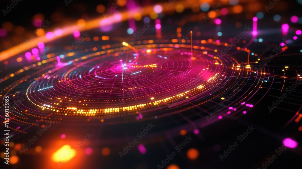 A futuristic 3D radar chart with intersecting lines and nodes glowing brightly, displaying multiple data sets on a sleek, transparent grid. A futuristic 3D radar chart with intersecting lines and nodes glowing brightly, displaying multiple data sets on a sleek, transparent grid.