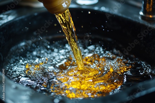 Used Cooking oil being poured to container