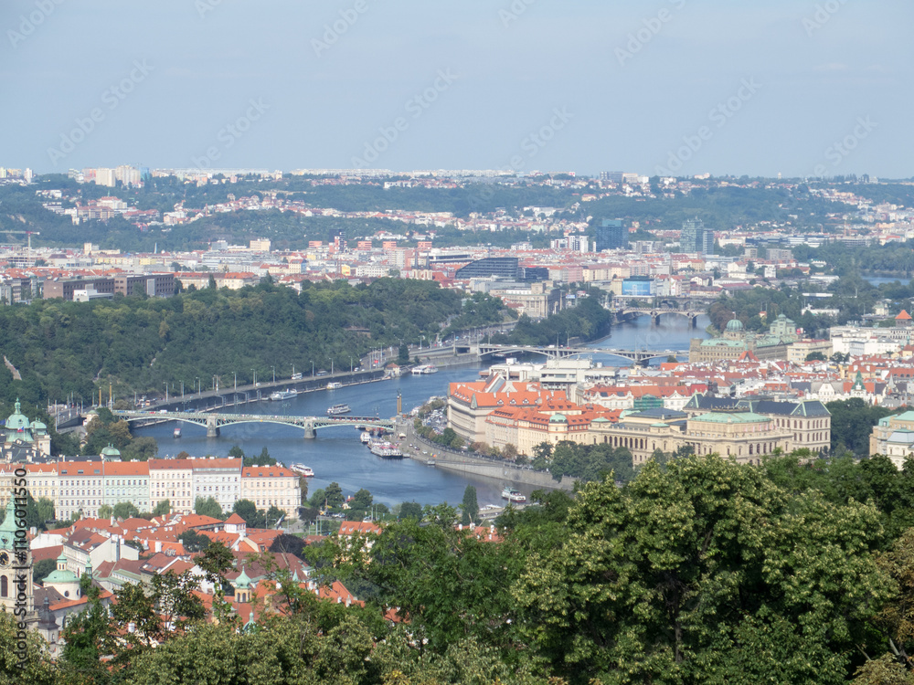 Obraz premium Aerial view of Prague, seen from Petri­n Lookout Tower, Czech Republic