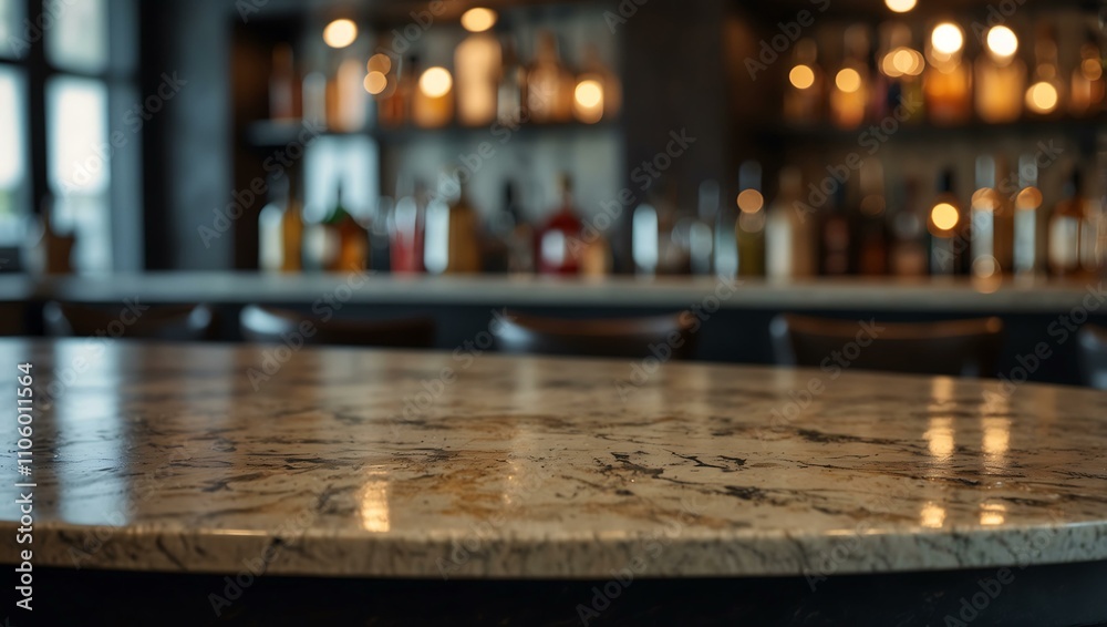 Obraz premium Empty luxury marble table with a blurred bar setting.