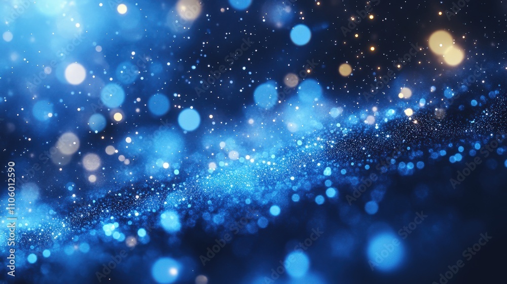 A mesmerizing blue and gold bokeh background creating a dreamy, ethereal atmosphere. A mesmerizing blue and gold bokeh background creating a dreamy, ethereal atmosphere.