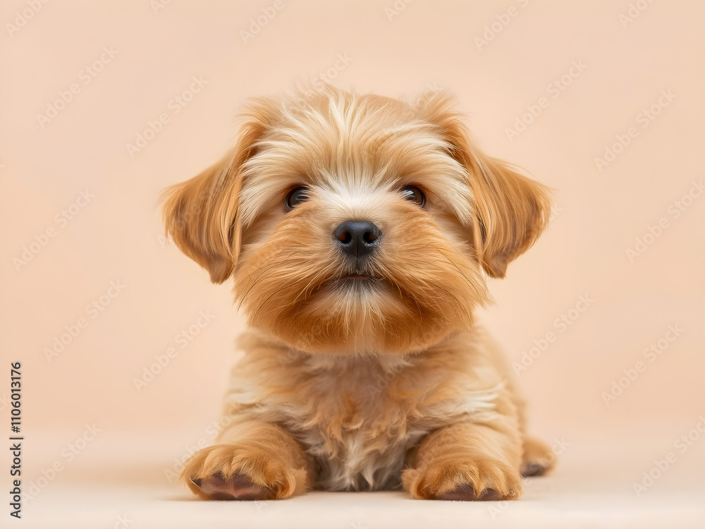 Cute yorkshire terrier puppy on a beige background. Cute yorkshire terrier puppy on a beige background.