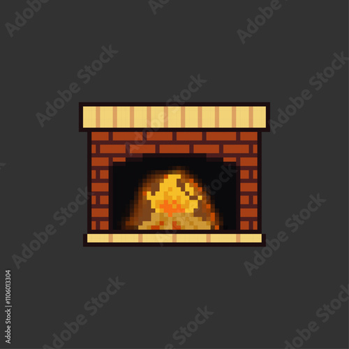 classic fireplace house pixel art