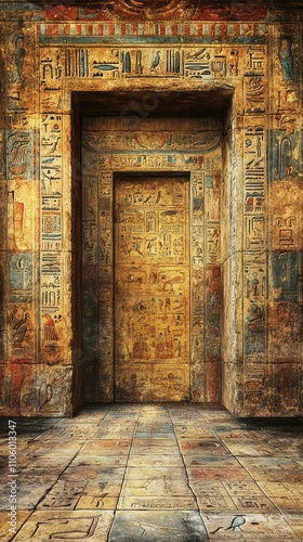 Ancient Egyptian Temple Interior Decorated with Hieroglyphics and Vibrant Patterns Showcasing the Rich History and Culture of Ancient Egypt in a Stunning Visual Scene