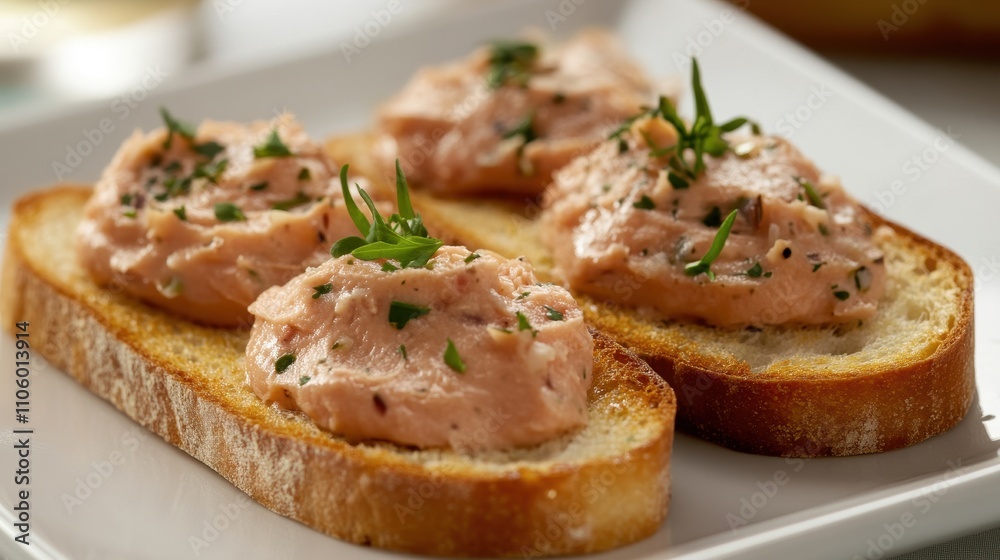 Elegant Salmon Mousse Spread on Toasted Baguette Slices Elegant Salmon Mousse Spread on Toasted Baguette Slices