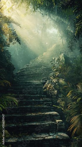 Wallpaper Mural Ancient Mayan Stepped Pyramids Surrounded by Lush Jungle in Soft Light, Capturing the Enigmatic Beauty of a Forgotten Civilization Torontodigital.ca