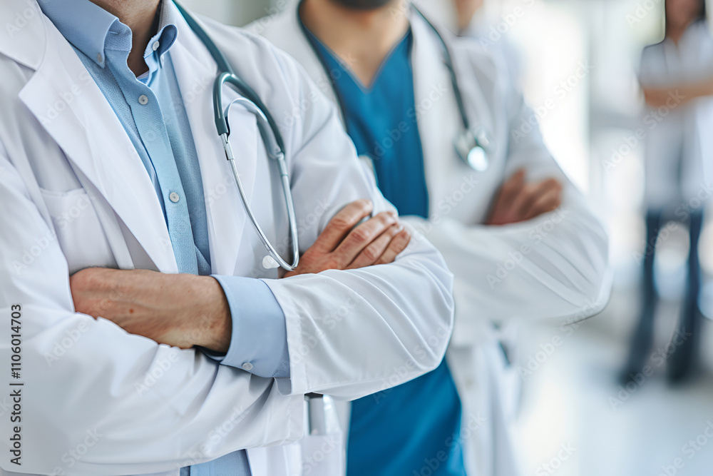 Medical doctors in hospital setting with focus on teamwork and healthcare excellence