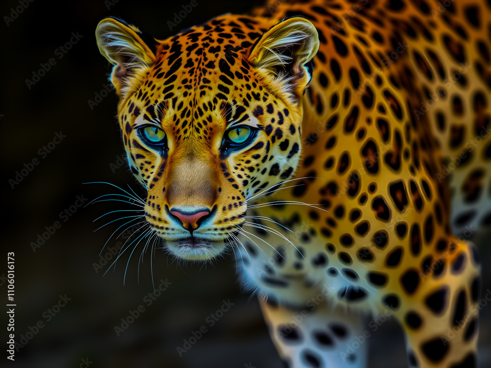 Obraz premium Portrait of leopard with blue eyes. Close-up.