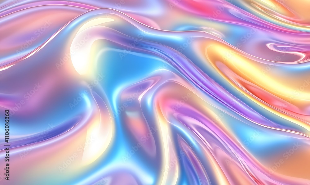 Abstract holographic foil background featuring a pastel rainbow wave pattern Abstract holographic foil background featuring a pastel rainbow wave pattern