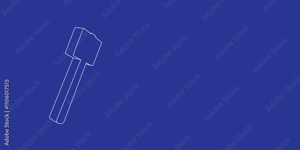 The outline of a large mallet symbol made of white lines on the left. 3D view of the object in perspective. Vector illustration on indigo background The outline of a large mallet symbol made of white lines on the left. 3D view of the object in perspective. Vector illustration on indigo background