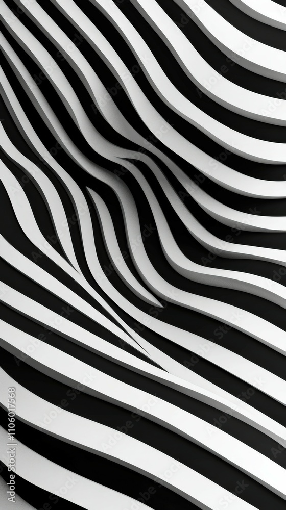 Fototapeta premium Striking black and white wave pattern with depth and texture