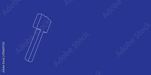 The outline of a large mallet symbol made of white lines on the left. 3D view of the object in perspective. Vector illustration on indigo background