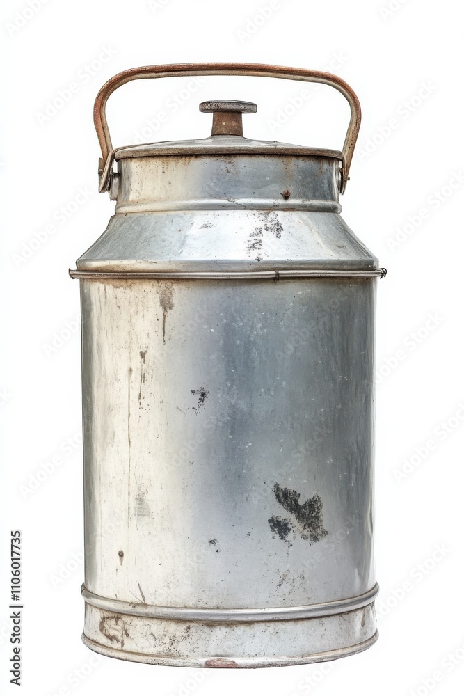Milk Churn. Rustic Metal Churn Container for Milk on White Background Milk Churn. Rustic Metal Churn Container for Milk on White Background