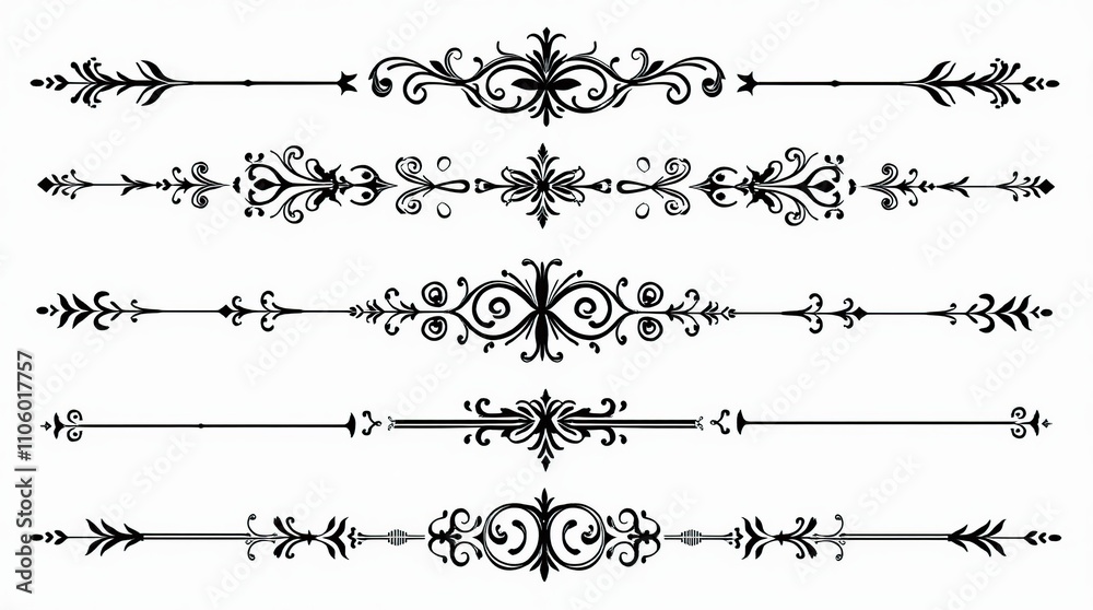 Fototapeta premium Elegant Black Ornamental Border Designs on White Background