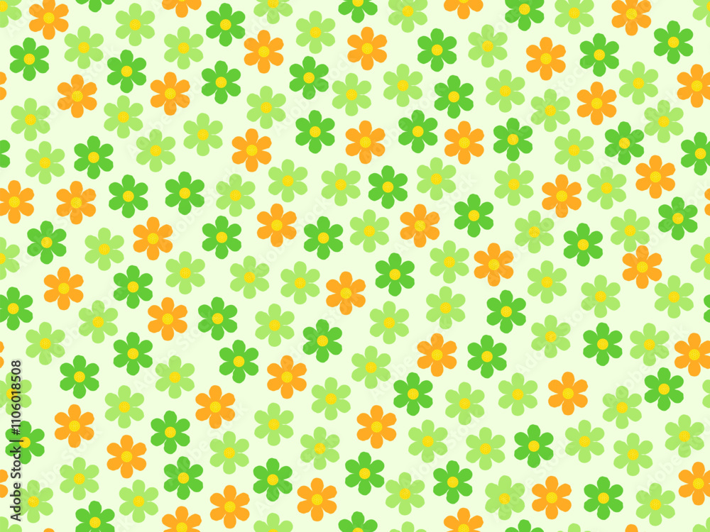 Floral seamless pattern with orange, yellow and green color palette doodle design on light green background vector illustration Floral seamless pattern with orange, yellow and green color palette doodle design on light green background vector illustration