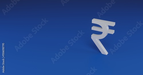 Isolated realistic white indian rupee symbol with shadow. Located on the right side of the scene. 3d illustration on transparent background