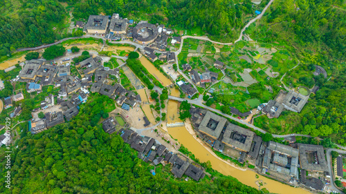 Aerial photography of Hongkeng Tulou in Fujian photo