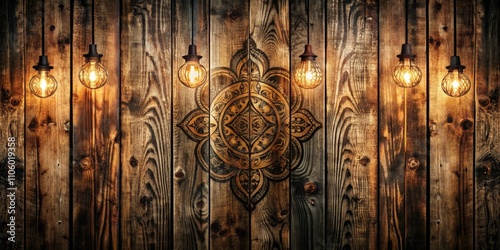 Wallpaper Mural Wooden Wall, Mandala and Edison Bulbs Rustic Decor Concept Torontodigital.ca