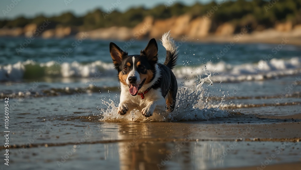 Energetic dog enjoying the beach. Energetic dog enjoying the beach.