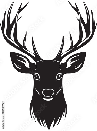 Majestic Deer Stag Head Silhouette - Black Icon on White Background photo