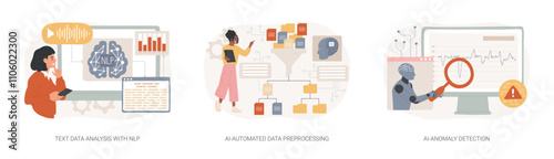 AI automation in data analysis abstract concept vector illustrations.