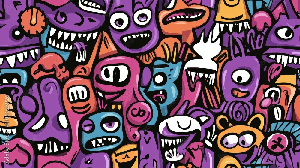 Colorful abstract art showcasing various quirky characters Colorful abstract art showcasing various quirky characters