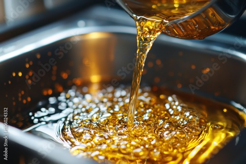 Used Cooking oil being poured to container