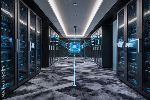 Elegant Space Design: Sleek Technology Lines and Node Interconnections for Significant Data Movement photo