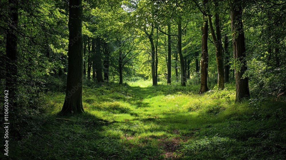 Obraz premium A lush green forest filled with wildlife, representing a pristine and thriving natural environment