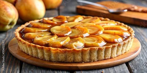 Caramel Apple Tart Buttery Crust, Glazed Slices, Autumnal Delight photo