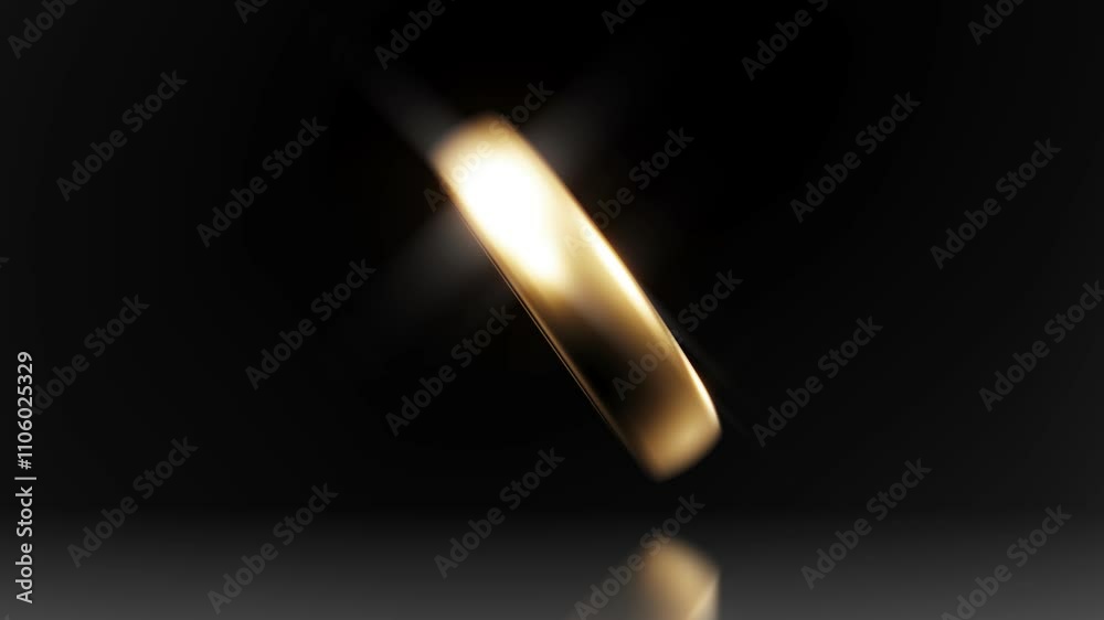 Gold shine ring on mirror surface able to loop endless 4k
