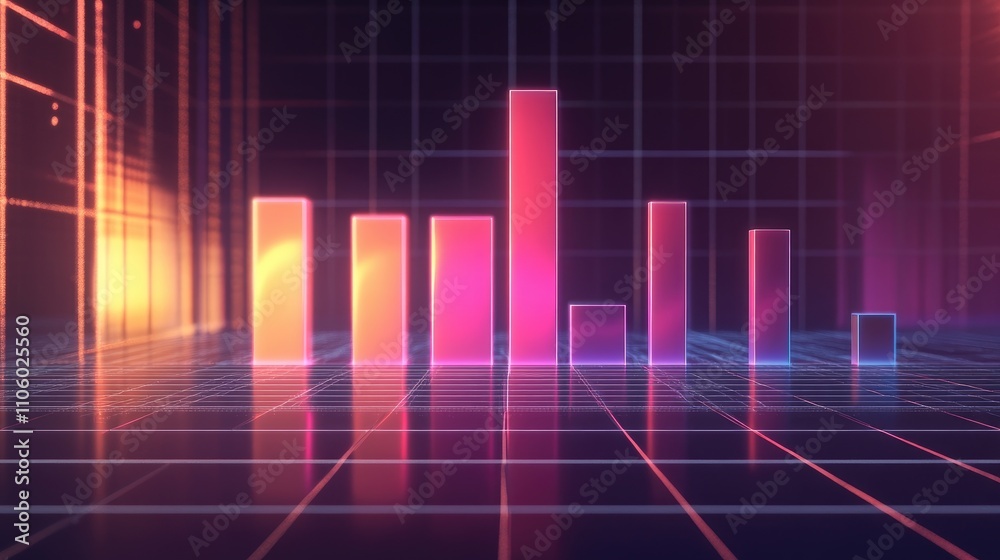 A sleek 3D bar graph with gradient-colored bars and glowing effects, representing positive financial growth, displayed against a dark digital grid. A sleek 3D bar graph with gradient-colored bars and glowing effects, representing positive financial growth, displayed against a dark digital grid.
