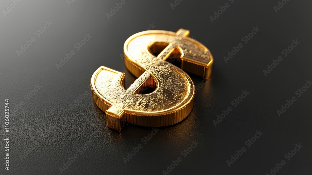 Close-up of a textured golden dollar sign on a dark background. Close-up of a textured golden dollar sign on a dark background.