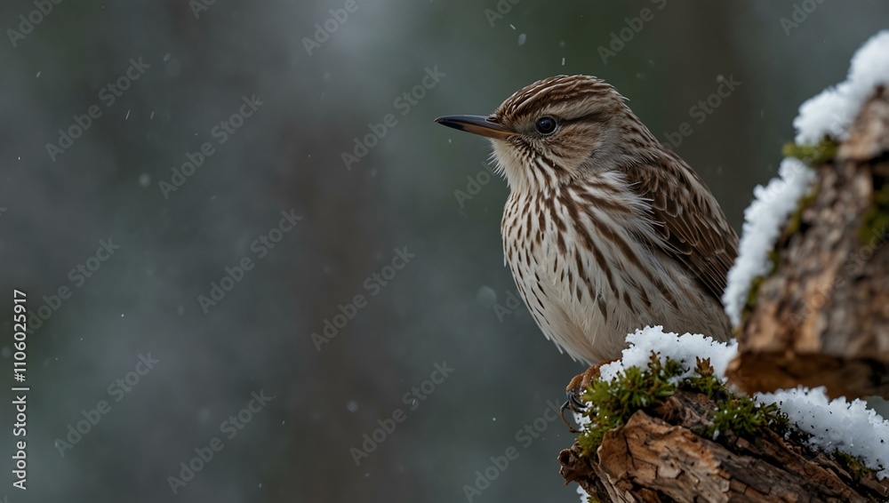 Obraz premium Eurasian treecreeper bird on a tree in winter.