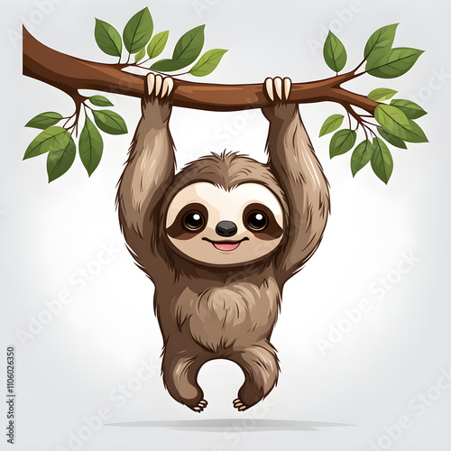 sloth hanging from tree illustration photo