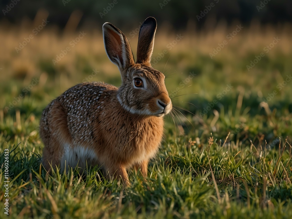 Fototapeta premium European hare in a grassy field.