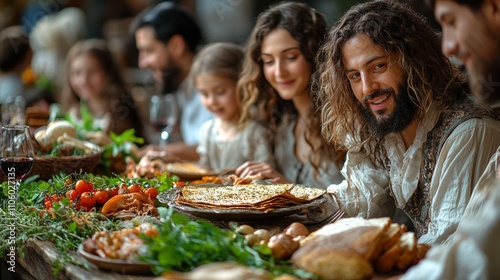 Family members participate Passover Seder engaging traditional foods and reading Haggadah fostering sense unity and honoring their heritage warmly lit setting.