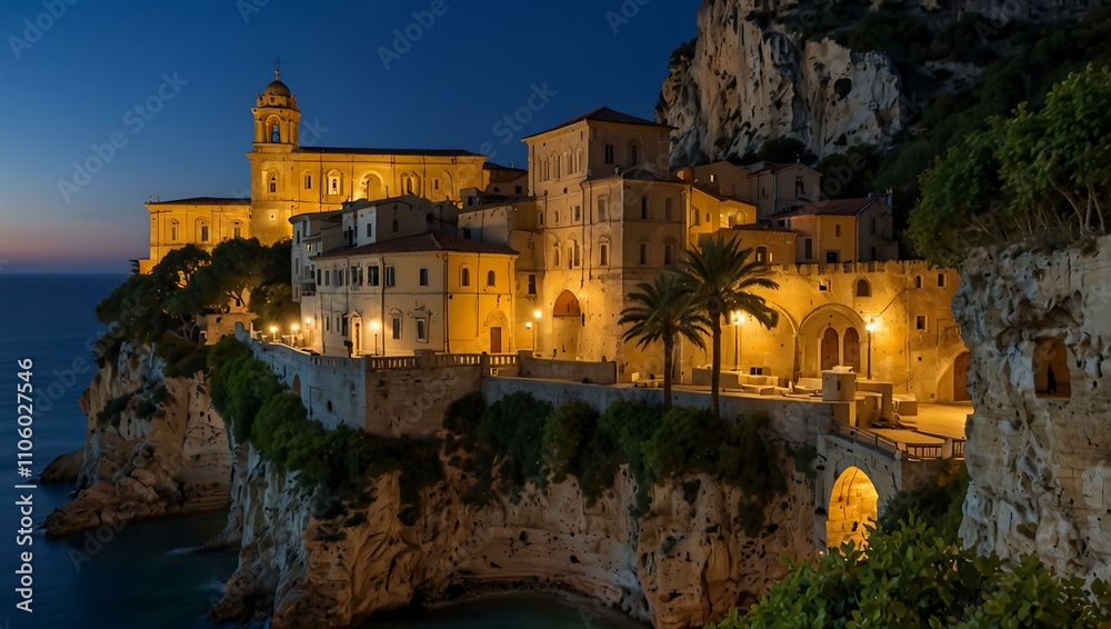 Evening view of the Monastery of Santa Maria dell'Isola in Tropea. Evening view of the Monastery of Santa Maria dell'Isola in Tropea.