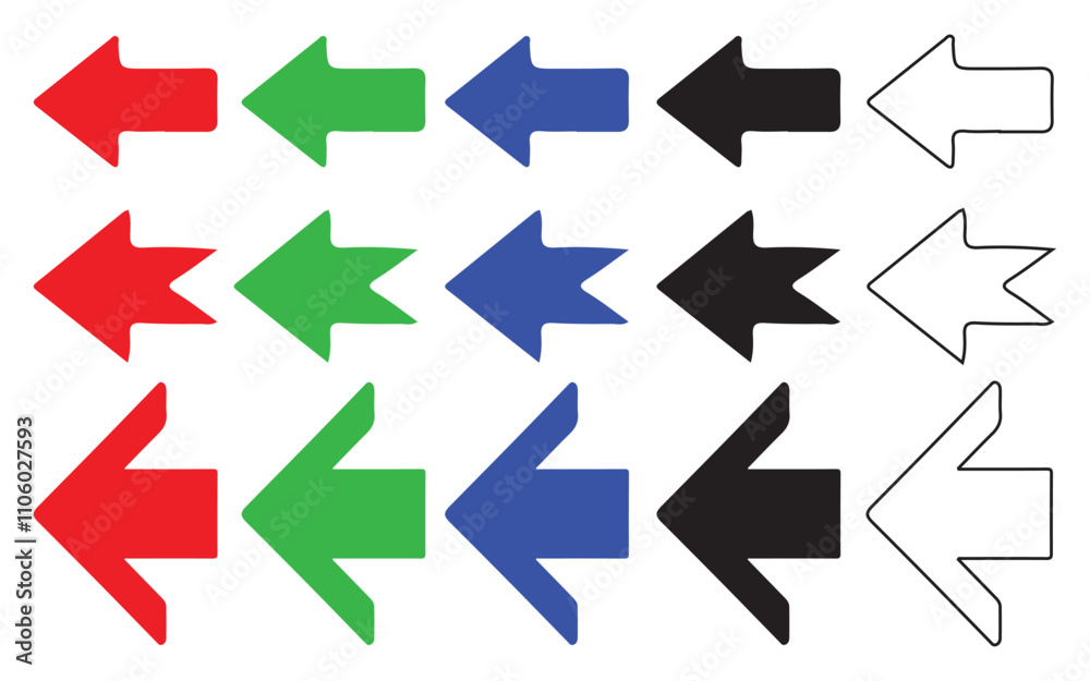 Arrow icon set, collection in multi color on a white background Arrow icon set, collection in multi color on a white background