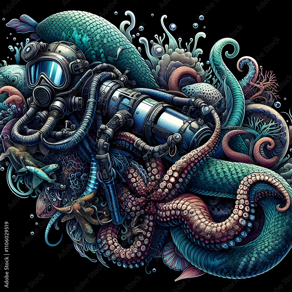 Obraz premium diver caught undersea