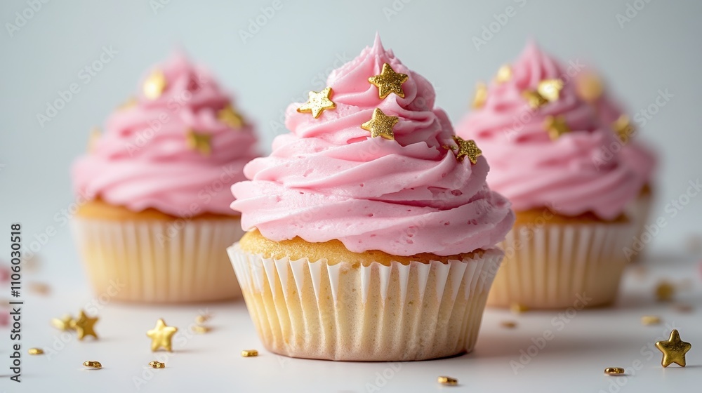 Cupcakes with Pink Frosting on White Background for Sweet and Elegant Dessert Design Cupcakes with Pink Frosting on White Background for Sweet and Elegant Dessert Design