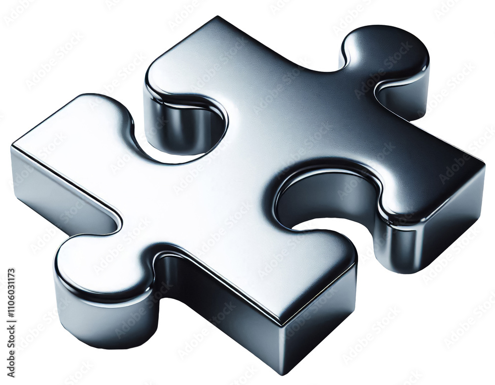 Silver Chrome Jigsaw Piece Cutout Isolated Puzzle Shape Game Silver Chrome Jigsaw Piece Cutout Isolated Puzzle Shape Game