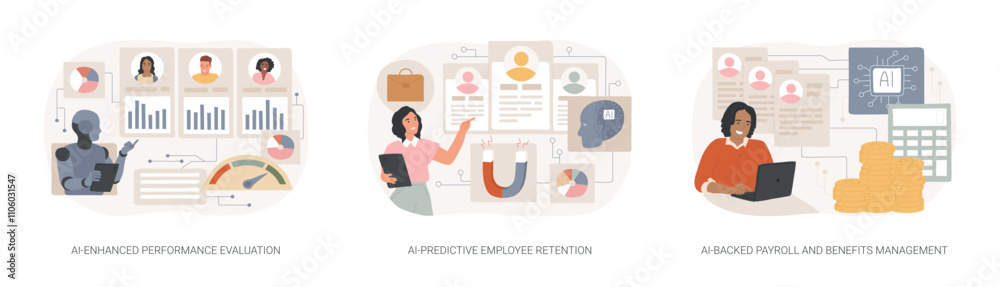 Artificial intelligence in HR abstract concept vector illustrations. Artificial intelligence in HR abstract concept vector illustrations.
