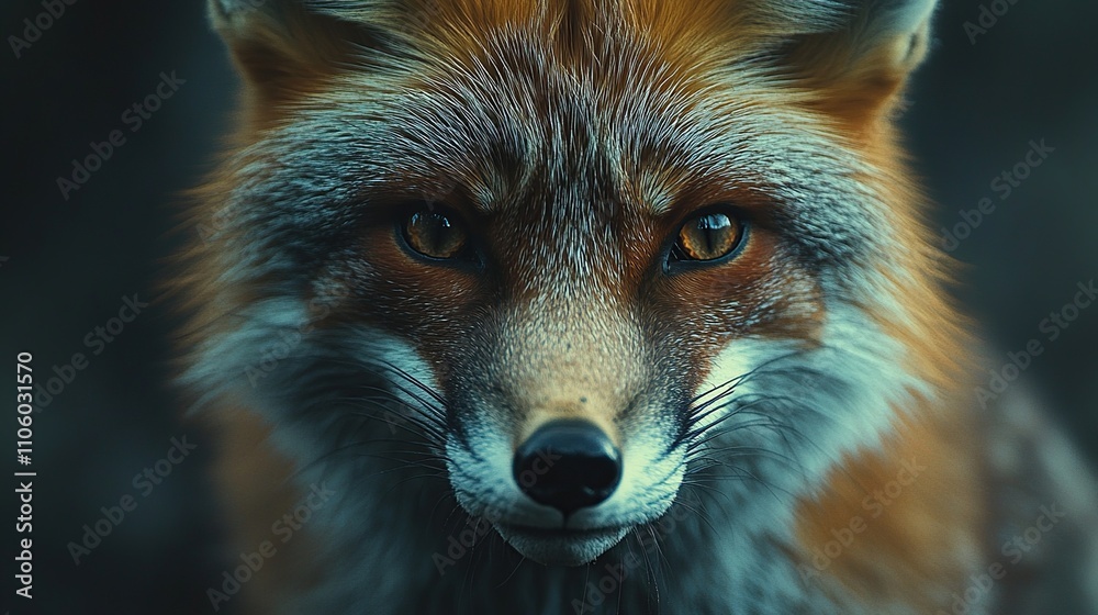 Fototapeta premium A close-up of a fox with striking fur and piercing eyes, showcasing its natural beauty.