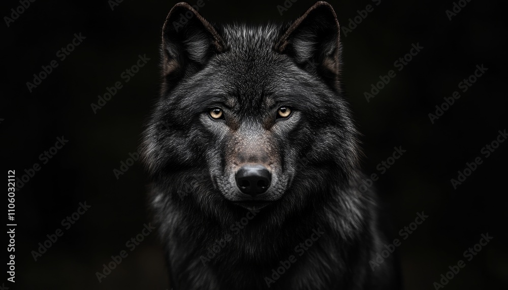 Monochrome Wolf with Intense Eyes Detailed Fur in Dark Background Monochrome Wolf with Intense Eyes Detailed Fur in Dark Background