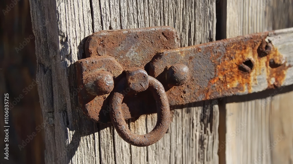 Close-up View of a Rusted Padlock on an Old Weathered Wooden Gate Surrounded by Natural Elements, Showcasing the Beauty of Age and Decay in Rustic Architecture Close-up View of a Rusted Padlock on an Old Weathered Wooden Gate Surrounded by Natural Elements, Showcasing the Beauty of Age and Decay in Rustic Architecture